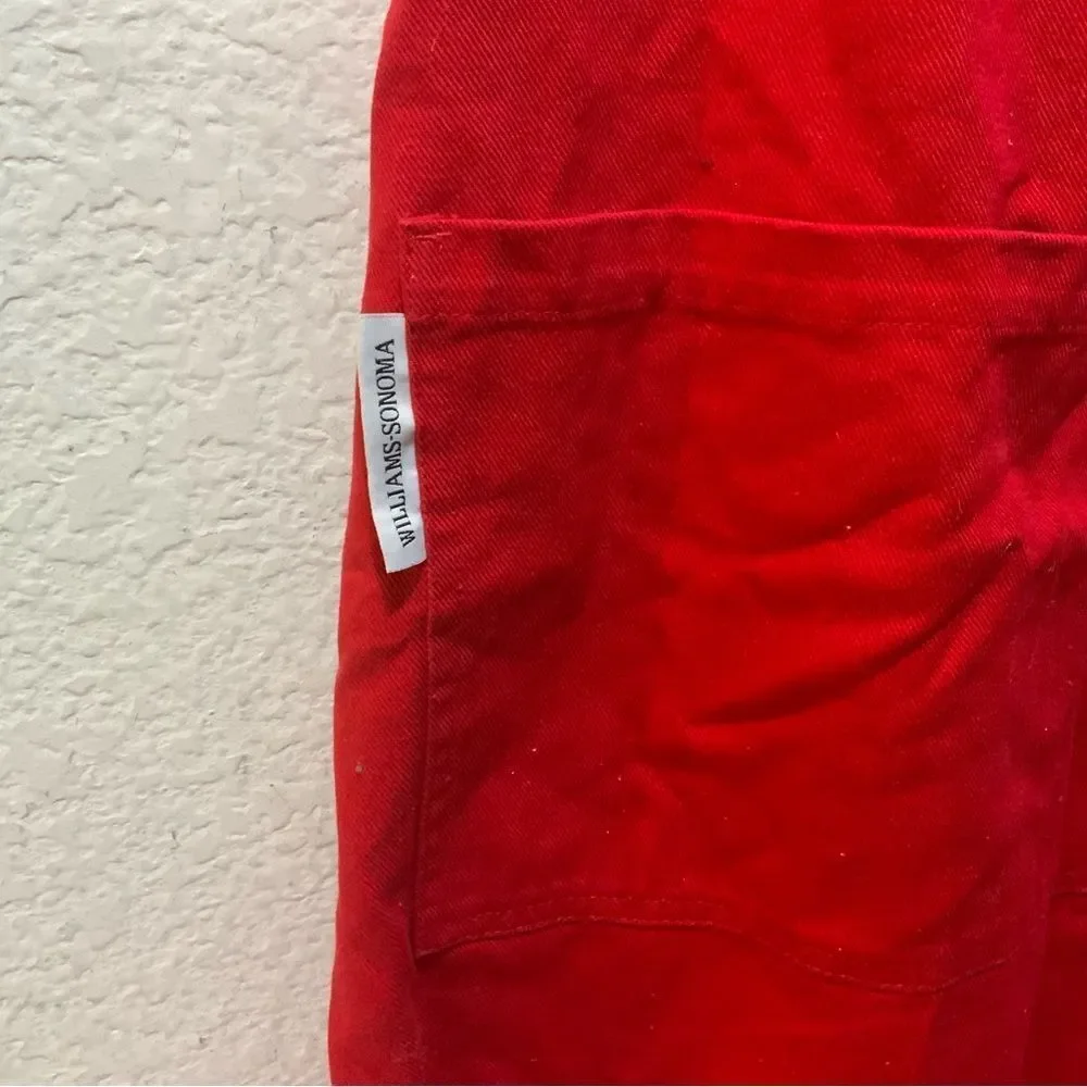 Williams Sonoma Apron Adult Red Cotton Canvas Two Pockets Adjustable Tie Classic
